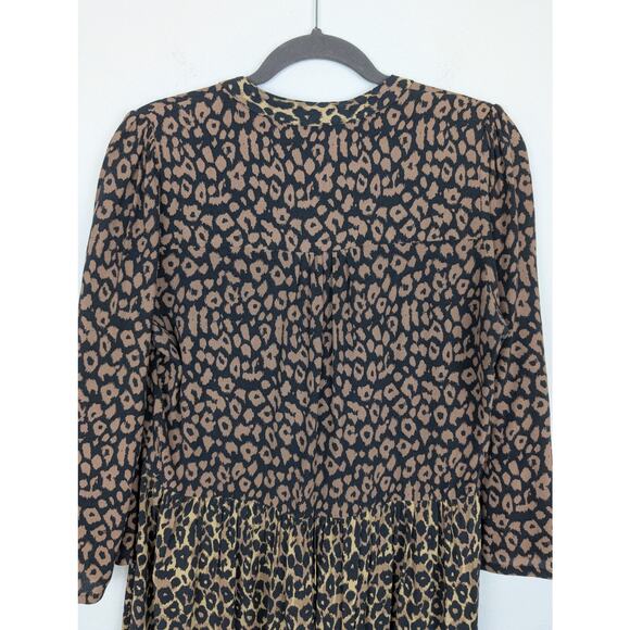 Anthropologie Maeve Juno Dress Animal Leopard Print Chic Boho Black Tan Size S - Picture 7 of 13